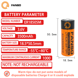 Batería de Litio Primaria <span class=keywords><strong>FANSO</strong></span> ER18505M-2 3.6V/7.2V, Apta para Medidores Inteligentes de Agua y Gas - Product Image 2