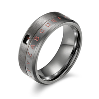 Acier inoxydable 18 carats PVD Plaqué or Décodeur secret Fenêtre Chiffrement Numéro porte-bonheur Anneau rotatif
