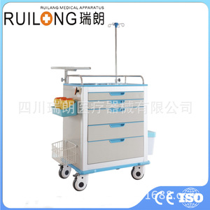 รถเข็นฉุกเฉิน RUILONG รุ่น RT-054T แบบ 5 ลิ้นชัก วัสดุ ABS เงียบ พร้อมราวแขวนน้ำเกลือ สำหรับใช้ในโรงพยาบาล - Product Image 4
