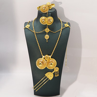 Ensemble de bijoux de mariée 6 pièces plaqué or 24 carats, style Moyen-Orient, Éthiopie, Arabie Saoudite, Dubaï, comprenant collier, boucles d'oreilles, bagues, bracelets, chaînes de cheveux et épingles à cheveux