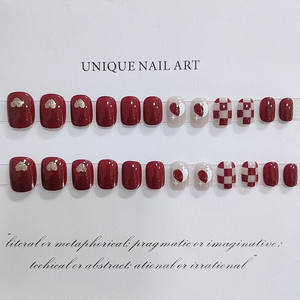 Faux Ongles de Luxe à Coller, Motifs Cœur <span class=keywords><strong>et</strong></span> Grille Rouge, Paillettes <span class=keywords><strong>et</strong></span> Sequins, Vente en Gros - Product Image 5