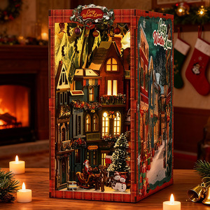 Modèle de <span class=keywords><strong>maison</strong></span> de Noël en bois 3D fait main à assembler, jouet de décoration d'angle de rue, 101-500 <span class=keywords><strong>pièces</strong></span>, à partir de 14 ans - Product Image 1