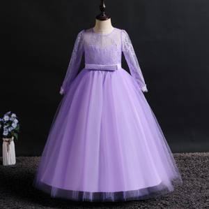 Vestido de Niña para Fiesta de Bodas 2021, Vestido de Princesa de Encaje de Manga Larga para Niñas - Product Image 6