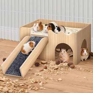 Hamster House Wooden Rectangle Indoor Hideout With <b>Slide</b> For <b>Small</b> Pets - Product Image 1