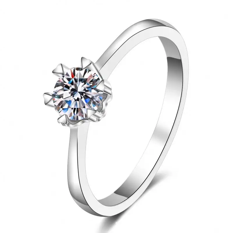 GR121-2 perhiasan halus S925 perak murni persegi 1/2 cincin Moissanite 1Ct penuh berlian pertunangan perhiasan cincin untuk wanita