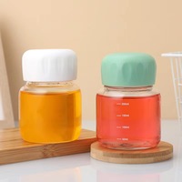 Bouteille en verre transparente de 300 ml avec couvercles aux couleurs fantaisie Macaron pour jus et lait, bouteille d'eau plate et ronde en verre pour cadeaux
