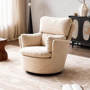 Sillón Individual de Tela Estilo Francés, Sillón Giratorio Marrón para Sala de Estar - Product Image 2