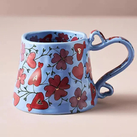 Mug en céramique de style nordique à motif floral 300 ml - Passe au lave-vaisselle et au micro-ondes - Mug à café de bureau - Cadeau de rentrée scolaire