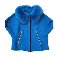 Pull en tricot à manches courtes pour femme, vente chaude automne-hiver, uni, fermeture éclair, col en fourrure de renard amovible, poche zippée