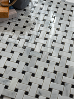 Mosaïque en marbre naturel KBMosaic G2P - Motif cannage moderne - Couleurs vert, blanc, noir - Pour usage intérieur et extérieur, salle de bain