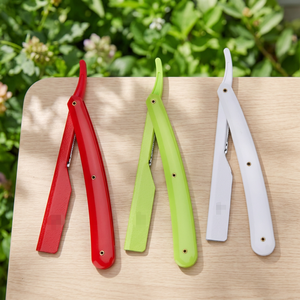 Rasoir jetable à lame unique avec manche en plastique rouge, vert et blanc pour homme, usage en salon de coiffure, lame en acier inoxydable - Product Image 1