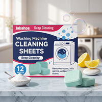 Jakehoe 12 pièces Feuilles de nettoyage pour lave-linge, élimination des odeurs, élimination des germes, prévention des taches, comprimés nettoyants pour lave-linge