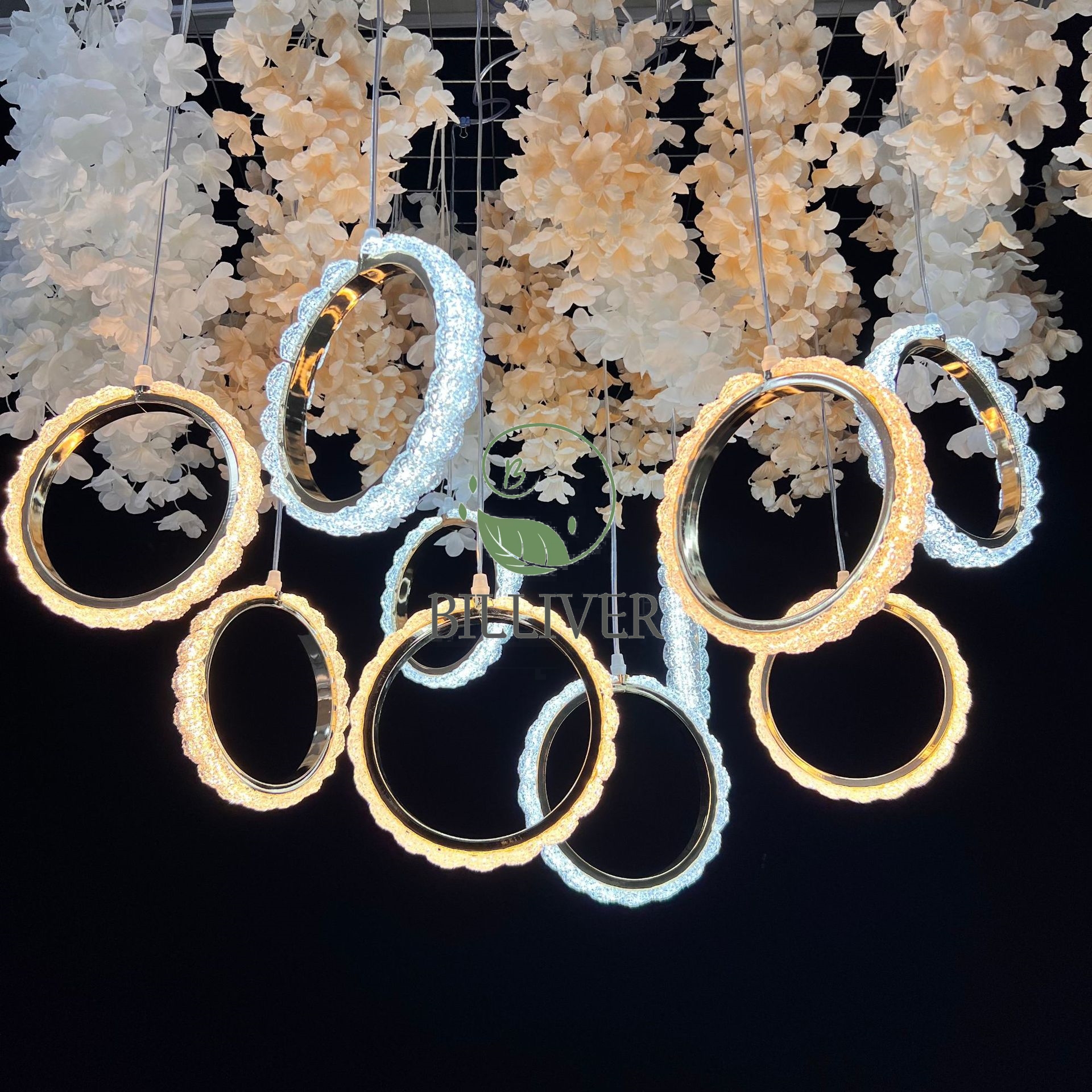 5 têtes de guirlande circulaire dorée lumière chaude