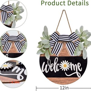 Rustic Faux Wood Round Wreath <b>Welcome</b> <b>Sign</b> 30cm Black White Modern Front Door Decor For All Seasons - Product Image 3