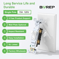 Interruptor de Luz Unipolar BAREP CULus 15A 120V con Terminal de Conexión Rápida UL94-V2 PC para Caja de Pared Comercial y Hoteles en EE. UU.