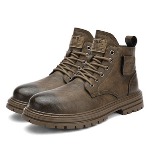 Botas de Combate para Hombre, Punta Redonda, Tacón Plano, Forro de Felpa, Suela de Goma Antideslizante, Detalle de Remaches, Estilo de Color Sólido - Product Image 5