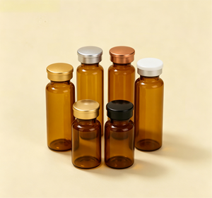 Frascos de vidrio ámbar con cuello de crimpado y tapas metálicas surtidas, botellas pequeñas con protección UV para el almacenamiento de muestras de productos. - Product Image 1