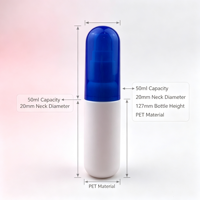 Flacon pulvérisateur blanc en PET de 50 ml avec bouchon bleu, col de 20 mm, pour la distribution de liquides cosmétiques