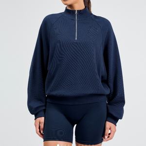 Nueva Llegada, MOQ Bajo, Sudadera de Algodón 100% para Mujer, Cómoda, para Bajar de Peso, con Hombros Caídos y Media Cremallera - Product Image 4