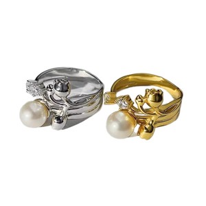 10721DIY Pearl Accessories S925 <b>Silver</b> Ring Empty Holder Concealer Ring with 9-11mm Round <b>Beads</b> - Product Image 5