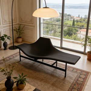 Cadeira Chaise Lounge Moderna de Luxo em Couro Preto, Sofá Designer Minimalista, Mobiliário Reclinável para Sala de Estar - Product Image 4