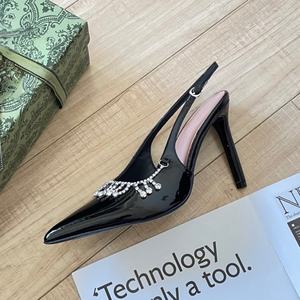 Zapatos de Tacón Alto de Marca Famosa para Mujer, Decorados con Flecos de Cuero y Pedrería, Transpirables, Cómodos de Usar, Última Moda de Verano y Otoño - Product Image 3