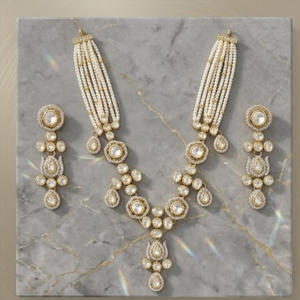 Elegante Juego de Collar de Perlas de Plata 925, Joyería Nupcial de Diseño Tradicional con Aretes a Juego para Mujer - Product Image 2