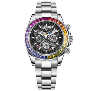 Berjani Men's Mechanical <b>Watch</b> <b>Skeleton</b> Stainless Steel 100m Waterproof Multifunctional Wristwatch - Product Image 5