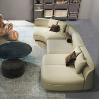 Ensemble de canapés modulaires en cuir courbé de style nordique, en cuir de vachette première couche, de style italien, luxe léger, moderne, minimaliste, haut de gamme et élégant