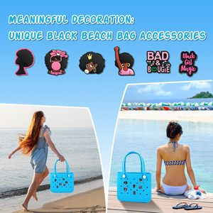 Pink Black Girl Charms for Bogg Bag Clips <b>Insert</b> Bogg Bag Accessories for Women Totes <b>HandBag</b> Charm for Simply Southern Tote Bag - Product Image 5