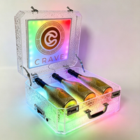Présentoir de Bouteille de Vin LED en Plastique Acrylique Personnalisé, Type Valise, avec Lumières LED Multicolores, Capacité 0,75L/1L, Idéal pour Boîtes de Nuit et Bars