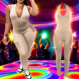 Y8831 Mono de punto ajustado con estampado de leopardo, cuello halter en V profundo, sin espalda, sexy y transpirable para mujer, tallas XS-3XL, ideal para discoteca. - Product Image 2