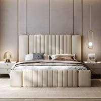 Lit Double en Cuir de Luxe Léger Style Italien, Cadre de Lit en Bois Moderne Taille Queen pour Chambre