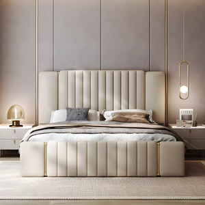 Italian Style Light Luxury Leather Double <strong>Bed</strong> Modern Bedroom Queen <strong>Size</strong> Wooden <strong>Bed</strong> <strong>Frame</strong> - Product Image 2
