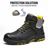 Bottes de sécurité en cuir à lacets mi-hautes avec logo personnalisé, embout en acier, semelle intermédiaire anti-perforation et semelle extérieure en PU solide pour la vente en gros