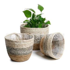 Cestino per piante a forma <span class=keywords><strong>di</strong></span> cono <span class=keywords><strong>di</strong></span> paglia eco-friendly e uso Desktop tessuto per appendere le fanerogame marine capacità 3-6L - Product Image 1