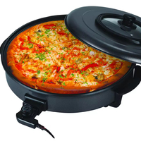 Four à pizza électrique portable, couvercle en verre trempé rond, revêtement antiadhésif, contrôle de la température, utilisation à l'hôtel et à domicile, nettoyage facile, extérieur, OEM 220