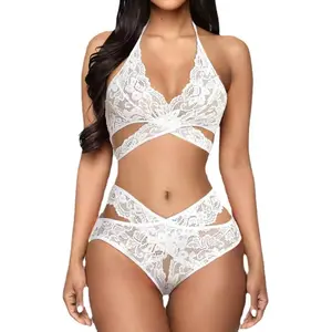 Bán Buôn Của Phụ Nữ Sexy Thiết Lập Ren Ba Điểm Một Mảnh Trong Suốt Lớn Pajama Set Cho Phụ Nữ