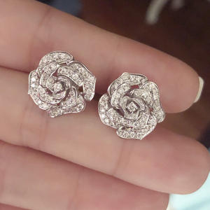 Pendientes de diamantes blancos champán para mujer, oro blanco, corte brillante redondo, diamantes naturales, estilo romántico para boda - Product Image 4