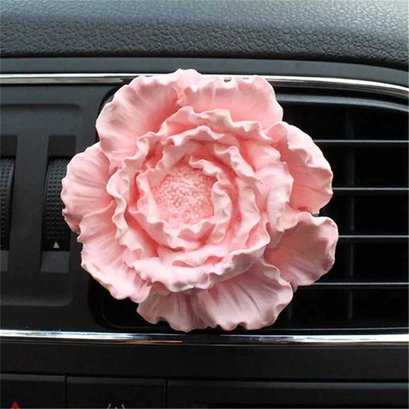 Pink Scented Peony Shaped Ceramic Aroma Stone Car Vent Clip Fragrance Oil Diffuser Air Freshener