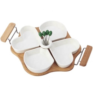 Plateau à fruits en bambou avec poignée, 4 compartiments, <span class=keywords><strong>assiette</strong></span> à Snack en <span class=keywords><strong>bois</strong></span> pour Dessert ou salade, offre spéciale - Product Image 1