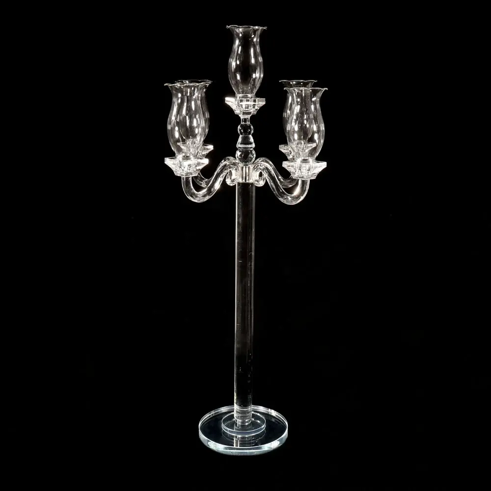 88cm yükseklik cam centerpieces 5 arms düğün kasırga bardak kristal mumluk