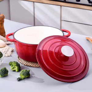 Casserole <span class=keywords><strong>en</strong></span> <span class=keywords><strong>fonte</strong></span> émaillée rouge Casseroles Marmite pour four hollandais avec couvercle utilisée dans la cuisine - Product Image 5