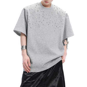 ผู้ผลิตเสื้อยืดคุณภาพสูง เนื้อผ้าหนา ทรงปกติ 220 กรัม ผ้าฝ้ายถัก 100% ปักโลโก้ตามสั่ง ตัวอักษรประดับคริสตัล ระบายอากาศได้ดี - Product Image 4