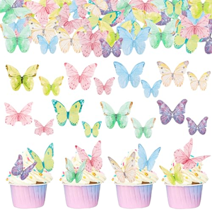 친환경 식용 나비 케이크 토퍼 50개 생일 세례식 결혼식 컵케이크 장식용 - Product Image 1