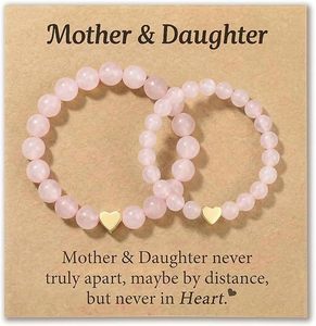 Set di Braccialetti Coordinati con Cuore per Mamma e Figlia, Regalo per il Primo Giorno di Scuola, Bracciali con Perline in Pietra Naturale - Product Image 5