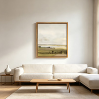 SEQIAO Impressions sur toile encadrées faites à la main, cadre en bois brun, rectangle imprimé, fantôme amusant d'Halloween, paysage vintage pastoral