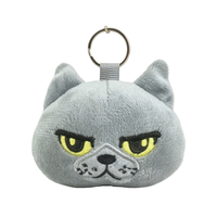 Porte-clés en peluche douce en forme de tête de chat, 100 % polyester, rembourrage en coton PP, motif brodé, unisexe, idéal pour anniversaire et anti-stress