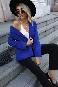 Setelan jas lengan panjang kasual wanita, jaket modis warna Solid kerah V pas badan, mantel Semua cocok untuk wanita - Product Image 2