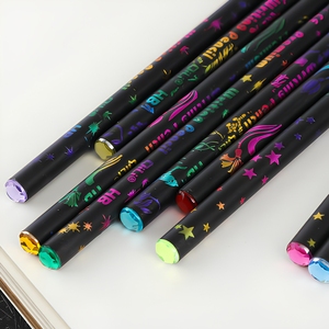12 lápices HB creativos de madera negra con barril redondo de diamante colorido para niños, estudiantes, suministros de escritura y <span class=keywords><strong>dibujo</strong></span> - Product Image 5